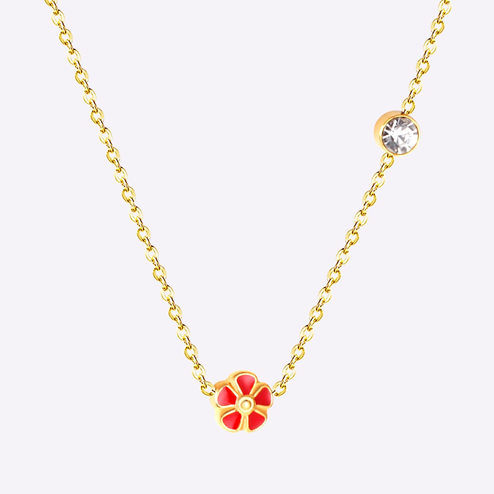 Korean Fashion Peach Blossom Stainless Steel Pendant Necklace For Women Office Chain Necklace Jewelry bijoux femme
