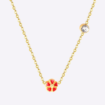 Korean Fashion Peach Blossom Stainless Steel Pendant Necklace For Women Office Chain Necklace Jewelry bijoux femme
