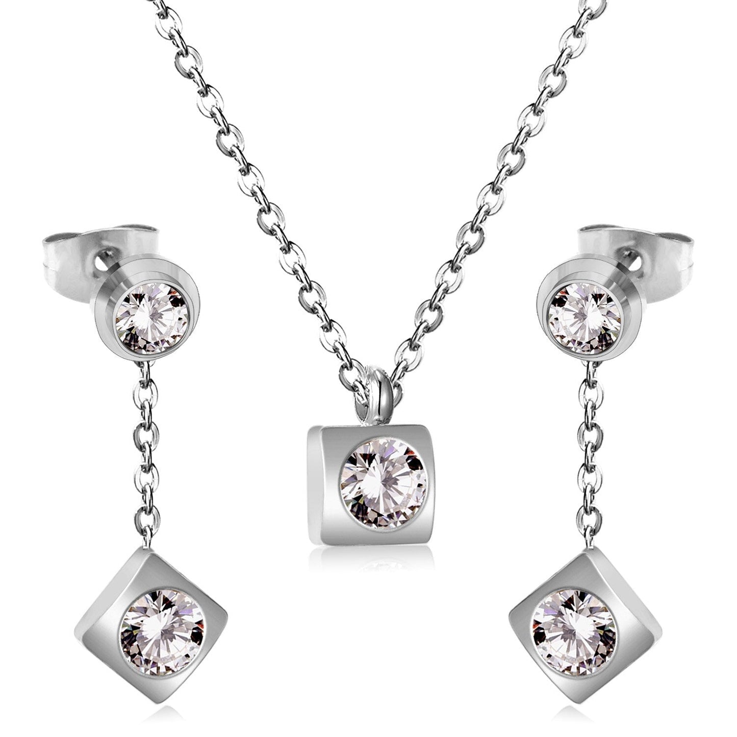 New Heart Shape Crystal Fashion Necklaces Droop Earrings Sets For Woman Dubai Wedding Jewelry Set pendientes bijoux