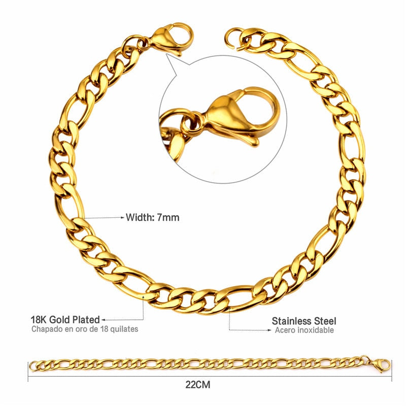Wholesale Ason 7mm Cuban Link Chain Bracelets Stainless Steel Gold Color for Men Women Party Gift Fashion Bangle Jewelry Boho