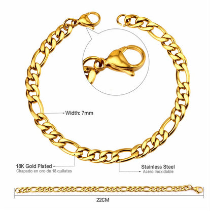Wholesale Ason 7mm Cuban Link Chain Bracelets Stainless Steel Gold Color for Men Women Party Gift Fashion Bangle Jewelry Boho