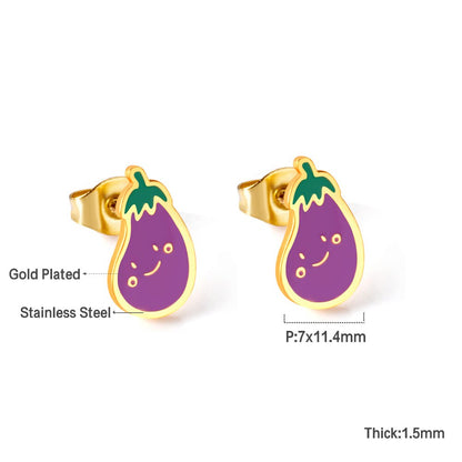 ASON Cute Vegetable Shape Cartoon Earrings 316L Stainless Steel Unusual Small Stud Earrings for Women Fashion Jewelry