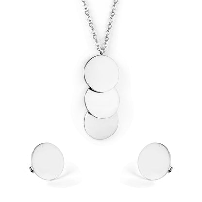 Stainless Steel Round Paillettes Trendy Necklaces Earrings Sets Jewelry Set Gold/Silver Color For Lovers Woman Gift