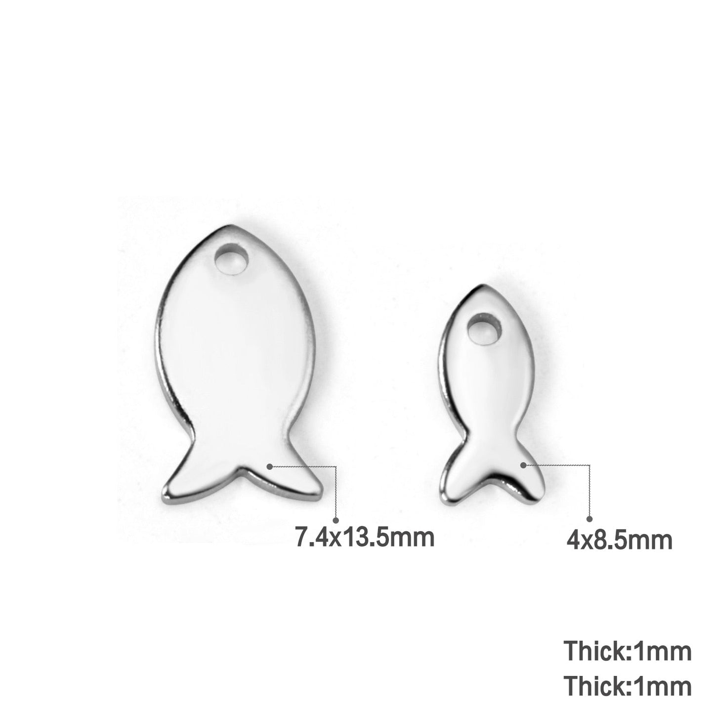 ASON 100pcs/lot Ladies Pendant Fish Shape Pendant Wholesale Stainless Steel For Necklace Bracelet Jewelry Making Supplies