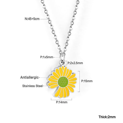 ASON Korean Fashion Sunflower Pendant Necklace for Women Stainless Steel Colorful Choker with Extender Jewelry Accessories