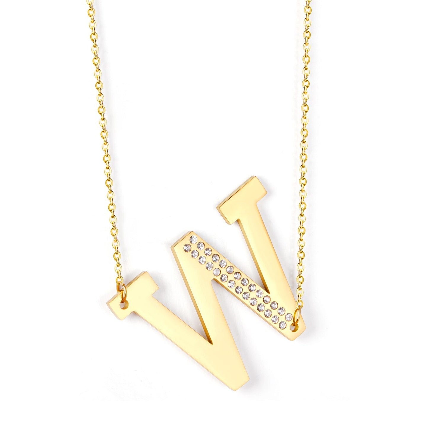 Stainless Steel Zircon Pendants Necklaces Gold Color Letter Necklace Chains Accessories Collars Choker Wholesale