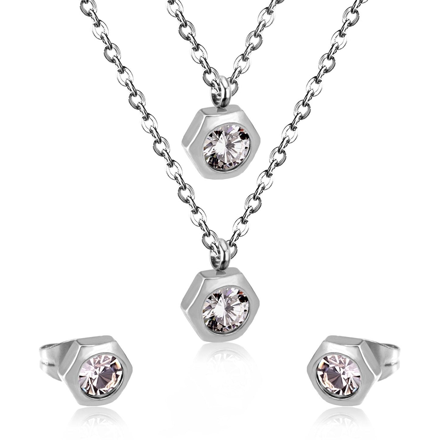 Fashion Flower Crystal Double Pendant Necklace Stainless Steel Jewelry Set For Female Wedding Necklace bijoux femme