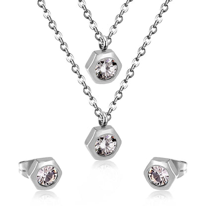 Fashion Flower Crystal Double Pendant Necklace Stainless Steel Jewelry Set For Female Wedding Necklace bijoux femme