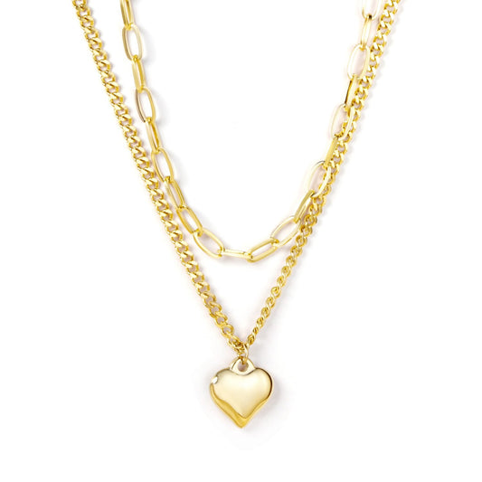 Cuban Choker Necklaces Collar Statement Jewelry inoxydable Female Gold Color Heart Pendants Double Layer Chains