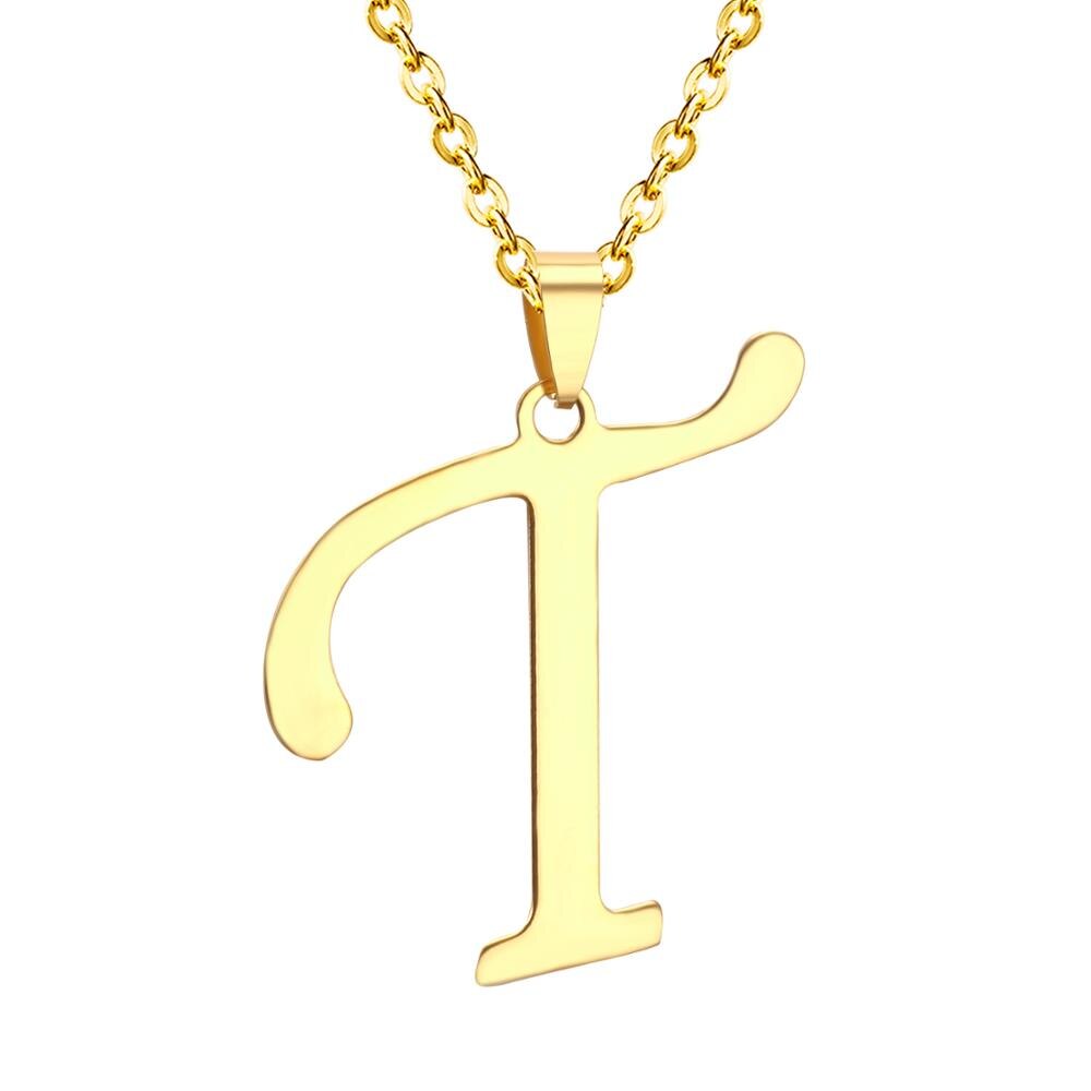 ASON Initial 26 Letters A-Z Gold Color Stainless Steel Modern Chain Choker Pendant Necklaces For Women Fashion Jewelry