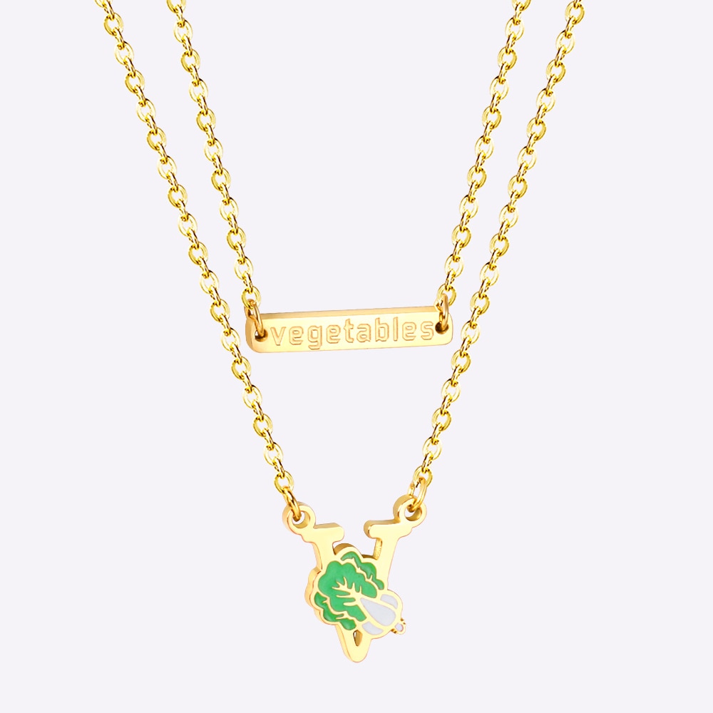 New Arrival Vegetable Food Cartoon Double Chain Pendant Necklace For Girls Fashion Chain Jewellry Necklace choker