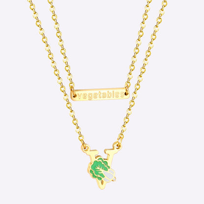 New Arrival Vegetable Food Cartoon Double Chain Pendant Necklace For Girls Fashion Chain Jewellry Necklace choker