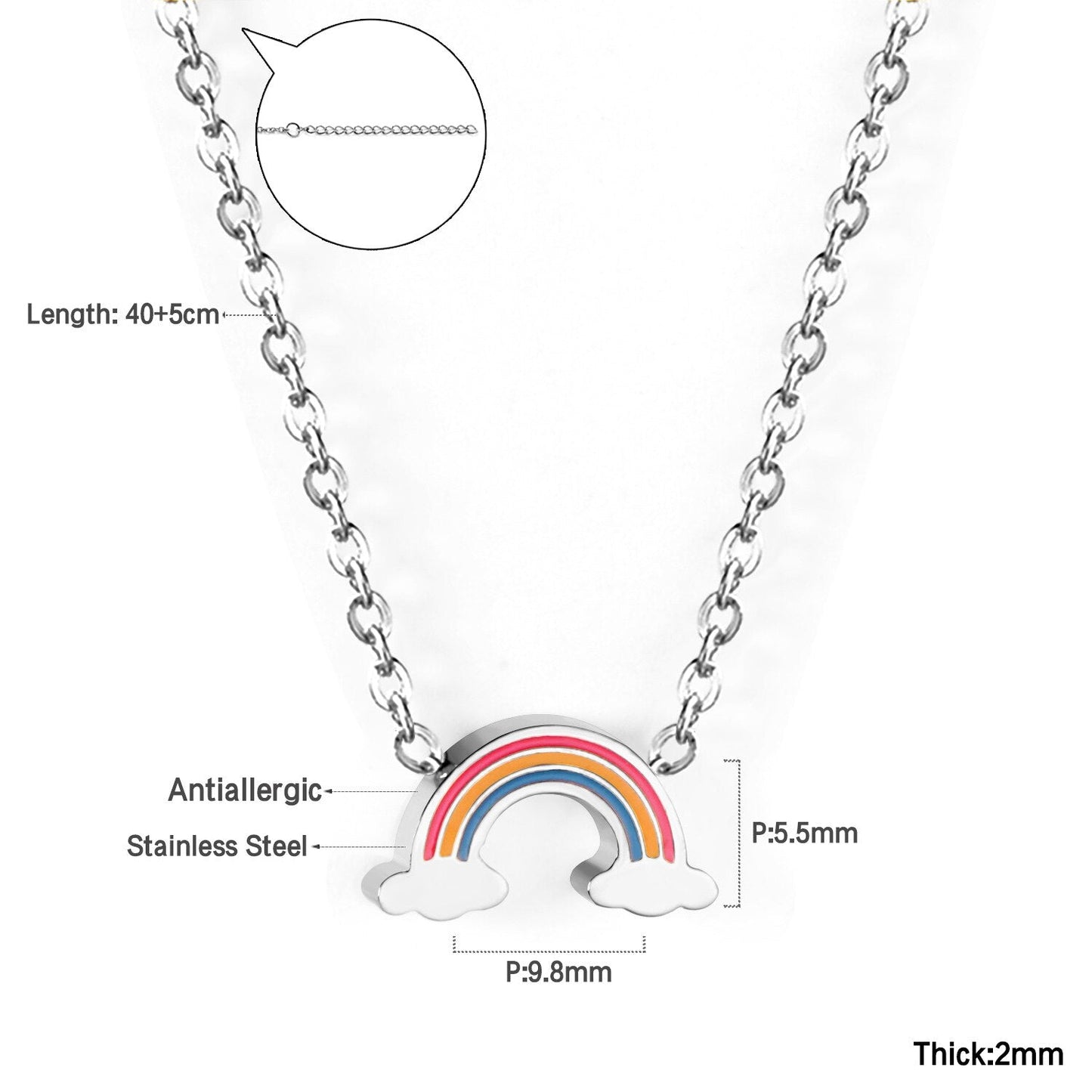 ASON Rainbow Charm Pendant Chain Necklace Gold Color Stainless Steel Necklace for Women Girl Lovely Gift Jewelry Chokers
