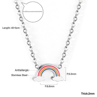 ASON Rainbow Charm Pendant Chain Necklace Gold Color Stainless Steel Necklace for Women Girl Lovely Gift Jewelry Chokers
