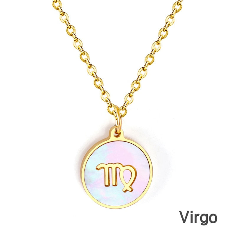 Shell Pendant Twelve Constellation Stainless Steel Necklace Man Jewelry For Women Choker Chain Necklace Collar 2021