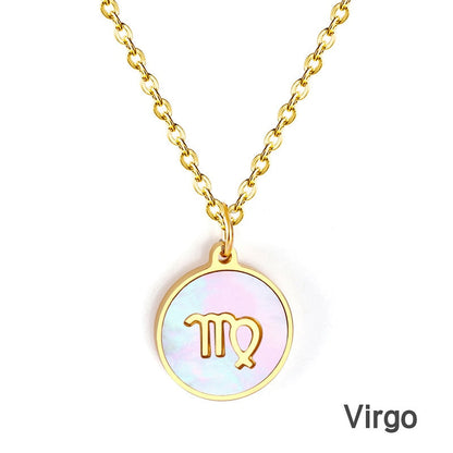 Shell Pendant Twelve Constellation Stainless Steel Necklace Man Jewelry For Women Choker Chain Necklace Collar 2021