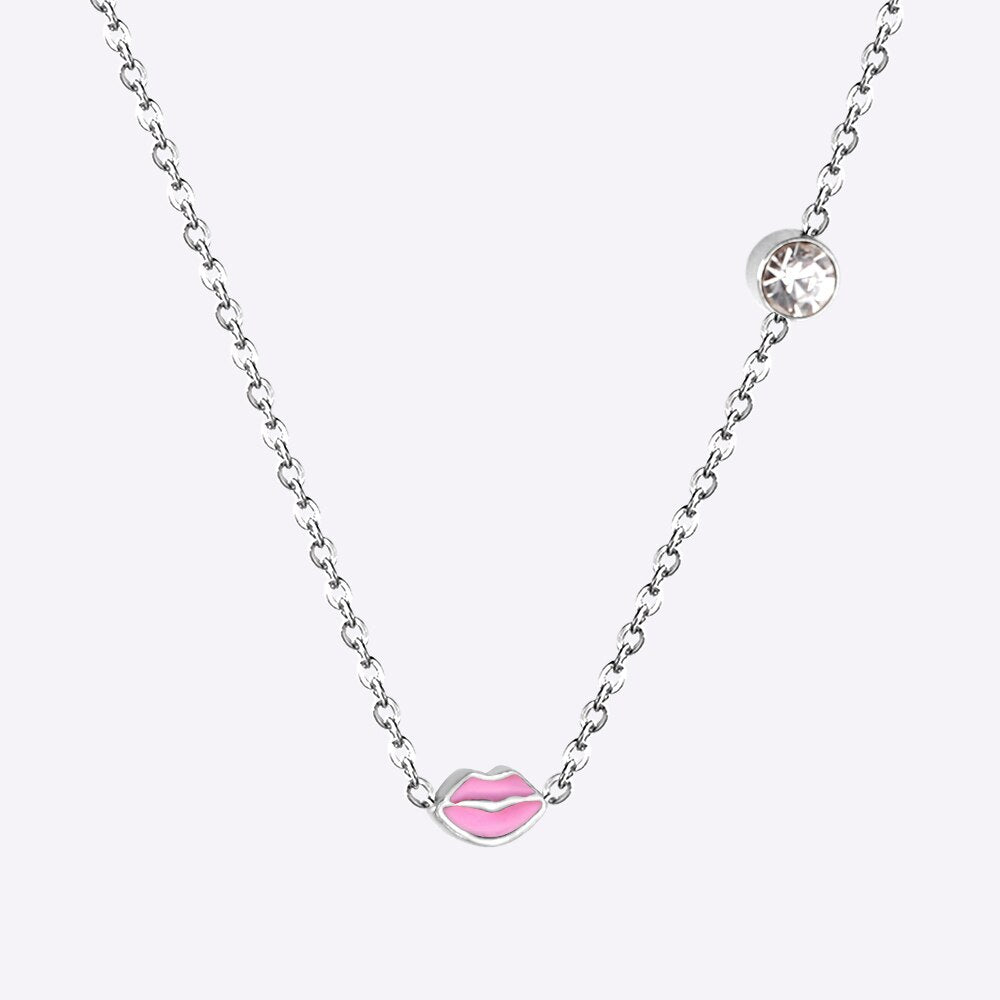 New Red/Pink Color Lips Stainless Steel Pendant Necklace For Girls Fashion Chain Necklace Jewellry bijoux femme