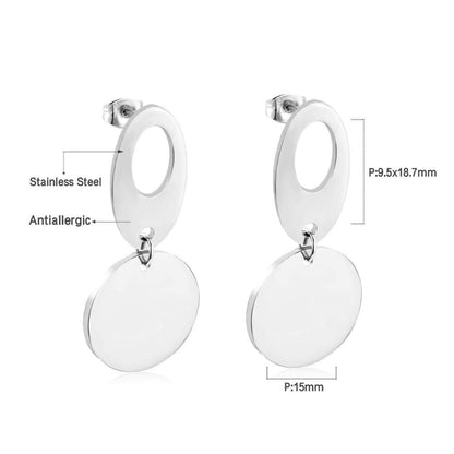 ASON Classic Gold Color Round Pendant Drop Earring Stainless Steel Dangle Earring for Women Gift Accessories Jewelry
