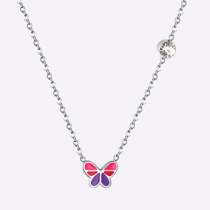 Mix Color Butterfly Football Stainless Steel Pendant Necklace For Women Free Chain With Crystal Necklace Jewellry