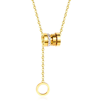 Zircon Round Pendant Stainless Steel Link Chains Necklace For Women Choker Collars Accessories Tassel Jewelry