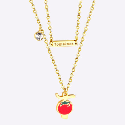 New Arrival Vegetable Food Cartoon Double Chain Pendant Necklace For Girls Fashion Chain Jewellry Necklace choker