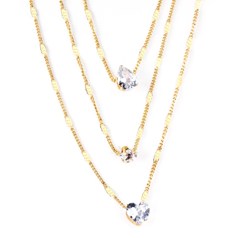Triple Chains Necklace Heart Shape Pendant Necklace Three Layer Collier For Women Luxury Shiny Rhinestones 2022 New