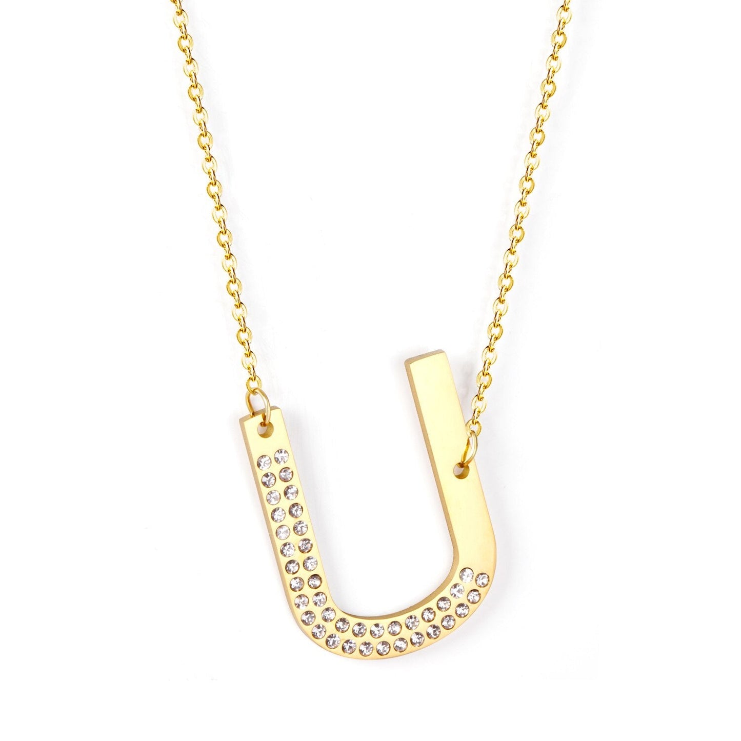 Stainless Steel Zircon Pendants Necklaces Gold Color Letter Necklace Chains Accessories Collars Choker Wholesale