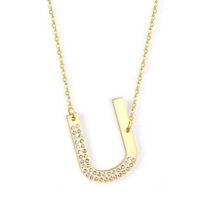 Stainless Steel Zircon Pendants Necklaces Gold Color Letter Necklace Chains Accessories Collars Choker Wholesale