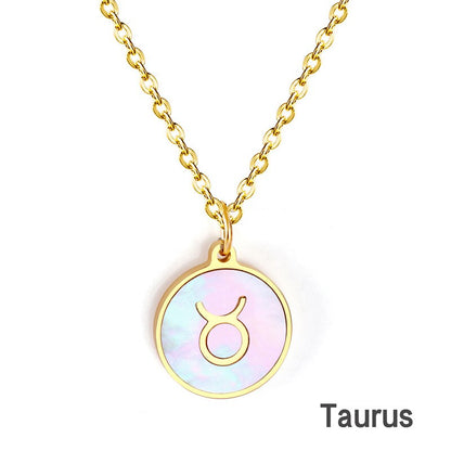 Shell Pendant Twelve Constellation Stainless Steel Necklace Man Jewelry For Women Choker Chain Necklace Collar 2021