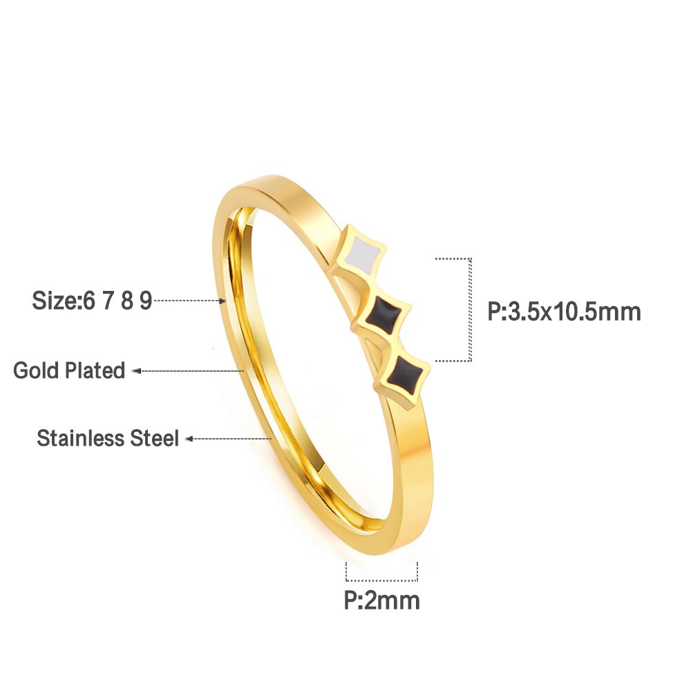 ASON Gold Color 316L Stainless Steel Quare Geometric Finger Ring for Women Cute Jewelry Party Gift Jewelry Accessory
