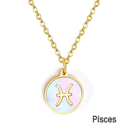 Shell Pendant Twelve Constellation Stainless Steel Necklace Man Jewelry For Women Choker Chain Necklace Collar 2021