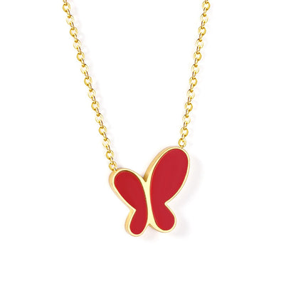 Enamel Girls Kids Jewelry New Fashion Stainless Steel Butterfly Pendant Necklaces For Women Korean Style bijoux femme