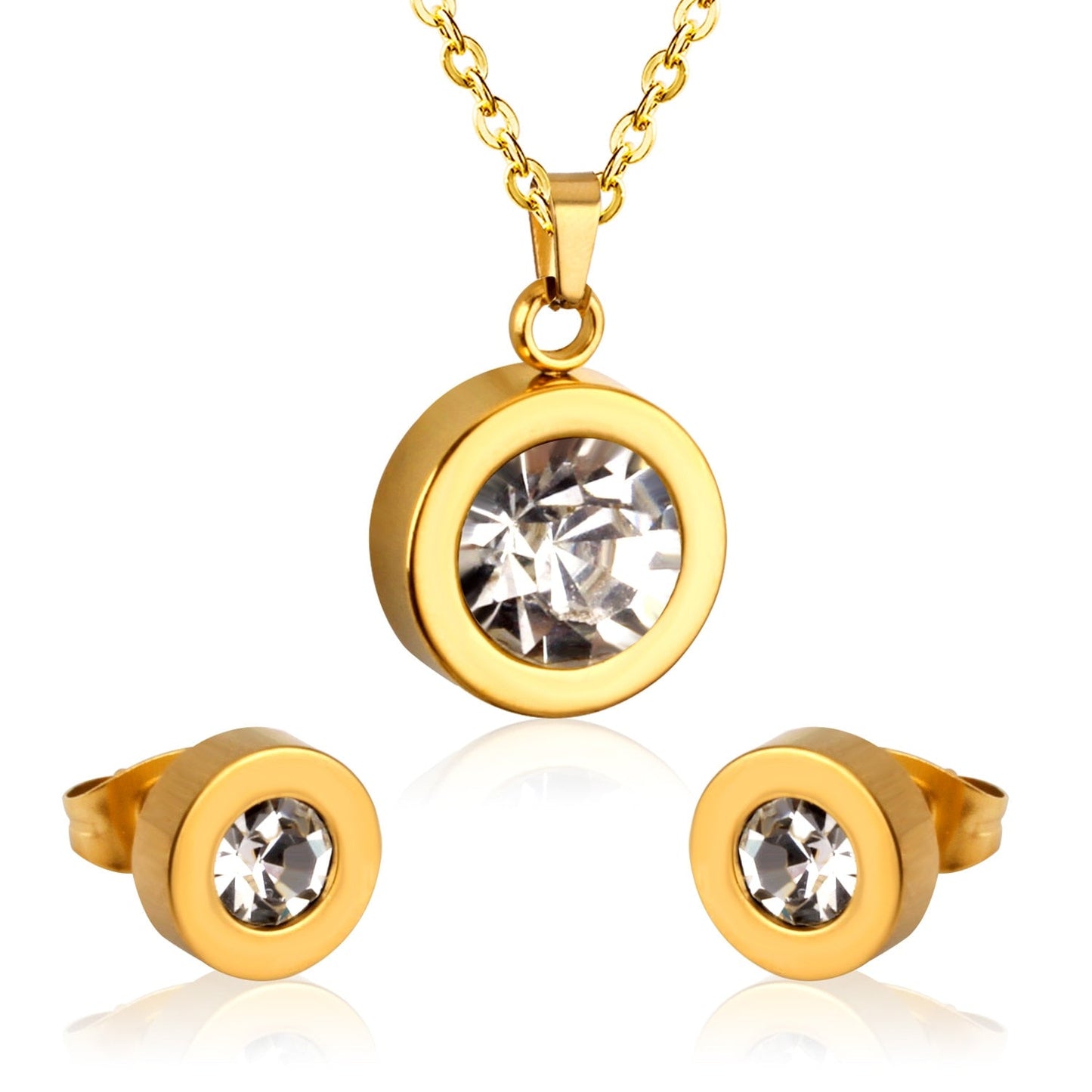 Stainless Steel Round Multi-color Pendant Necklace Earrings Sets For Women Indian Jewellry Accessories pendientes