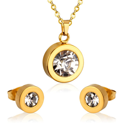 Stainless Steel Round Multi-color Pendant Necklace Earrings Sets For Women Indian Jewellry Accessories pendientes
