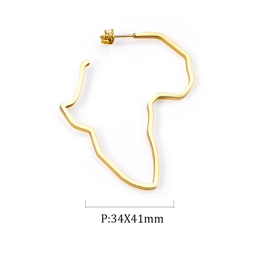 ASON Gigantic Gold Color 316L Stainless Steel Africa Map Huge Hoop Earring Ear Stud for Women Girl Gift Jewelry Accessories