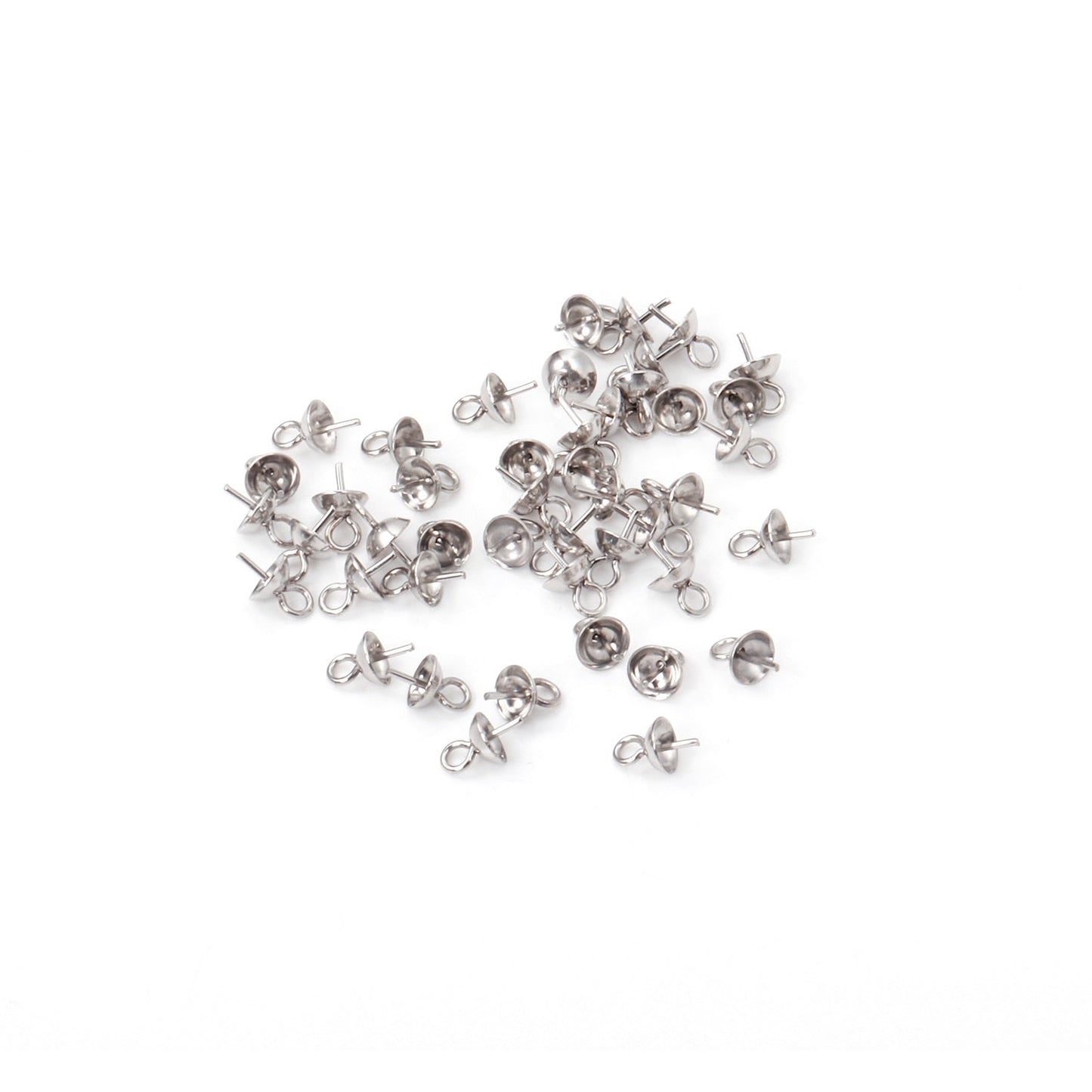 ASON 100 pcs/lot Gold/Silver Stainless Steel Bowl Pin Tray Earrings, Pearl Earring Base, For DIY Necklace Jewelry Charm Making