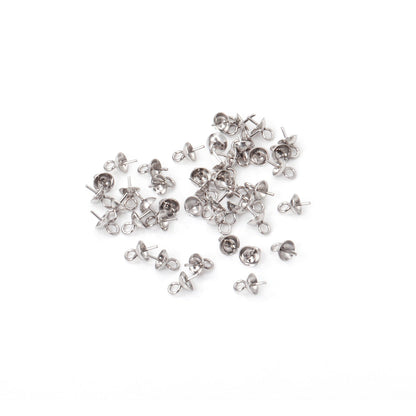 ASON 100 pcs/lot Gold/Silver Stainless Steel Bowl Pin Tray Earrings, Pearl Earring Base, For DIY Necklace Jewelry Charm Making