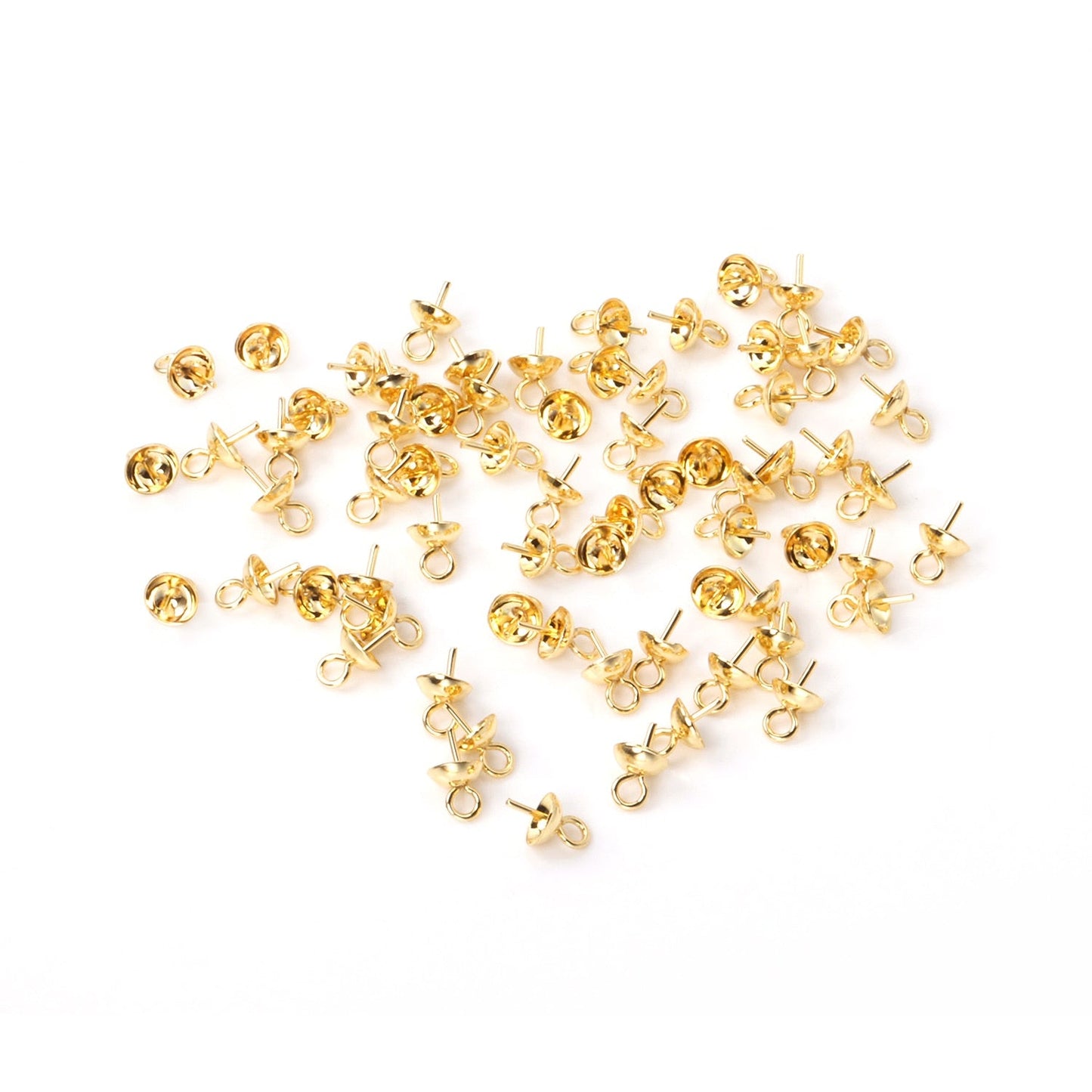 ASON 100 pcs/lot Gold/Silver Stainless Steel Bowl Pin Tray Earrings, Pearl Earring Base, For DIY Necklace Jewelry Charm Making