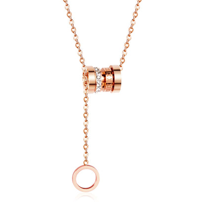 Zircon Round Pendant Stainless Steel Link Chains Necklace For Women Choker Collars Accessories Tassel Jewelry