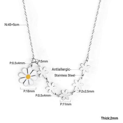 ASON Cute Flower Round Pendant Necklace Gold Color Stainless Steel Charm Choker Necklaces for Women Jewelry Accessories