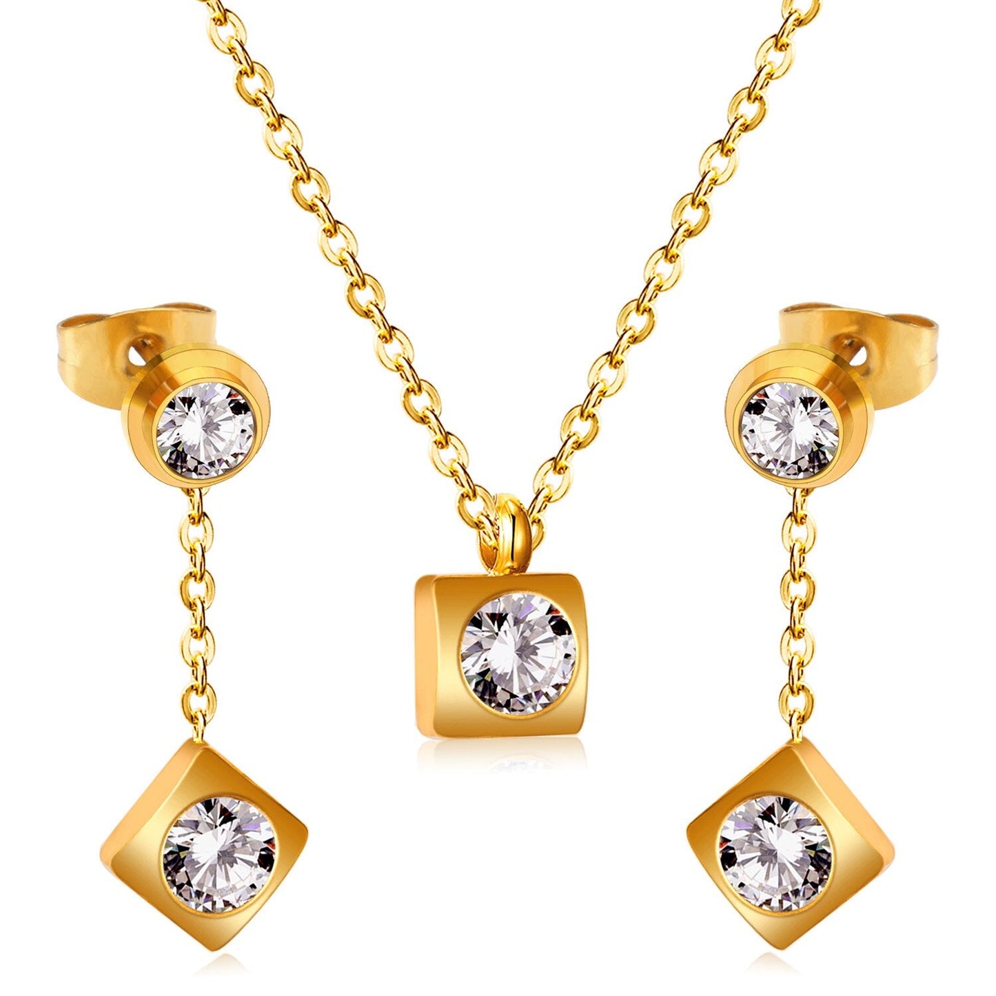 New Heart Shape Crystal Fashion Necklaces Droop Earrings Sets For Woman Dubai Wedding Jewelry Set pendientes bijoux