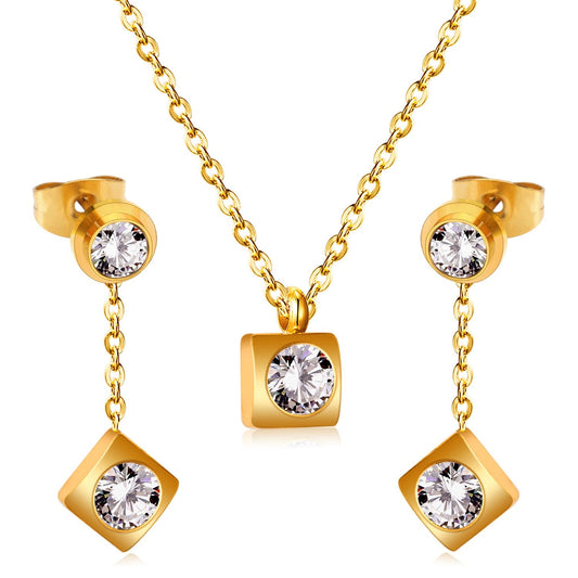 New Heart Shape Crystal Fashion Necklaces Droop Earrings Sets For Woman Dubai Wedding Jewelry Set pendientes bijoux