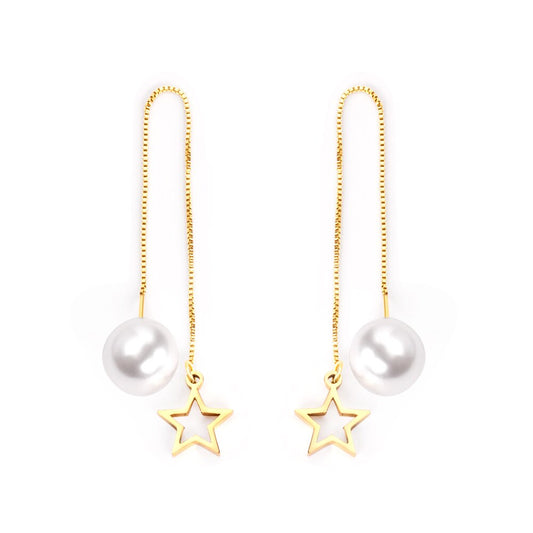 Star Long Pendant Earrings Gold Steel Color Vintage Elegant Jewelry Long Chain Earrings With Imitatiton Pearl Gifts