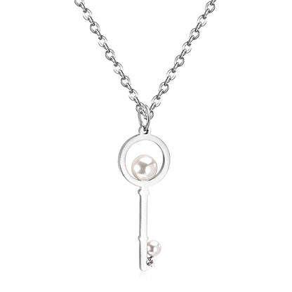 Fake Pearl Key Pendant Necklace For Men Women Jewelry Stainless Steel Necklaces Collars Collier Accoessries mujer