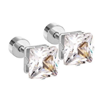 ASON 6mm Stainless Steel Square AAA Cubic Zirconia Jewelry Gold Color Piercing Stud Earrings Set for Women Fashion Jewelry