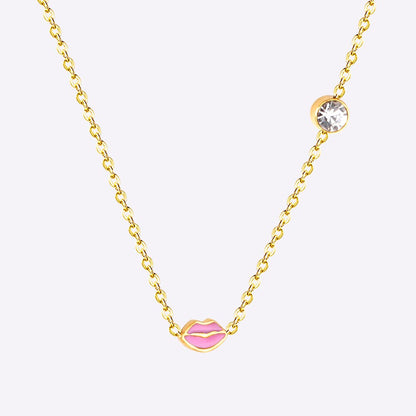 New Red/Pink Color Lips Stainless Steel Pendant Necklace For Girls Fashion Chain Necklace Jewellry bijoux femme