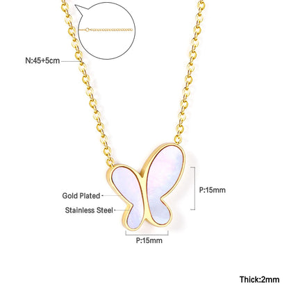 ASON Colorful Black White Shell Butterfly Chain Pendant Necklace Gold Color Stainless Steel for Women Fashion Jewelry
