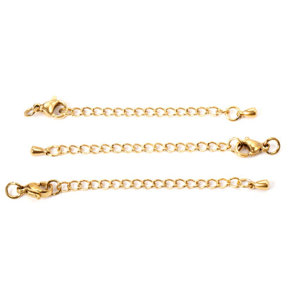 ASON 10pcs/lot Extended Extension Gold Tail Chain Stainless Steel Lobster Clasps Connector DIY Jewelry Making Bracelet Necklaces