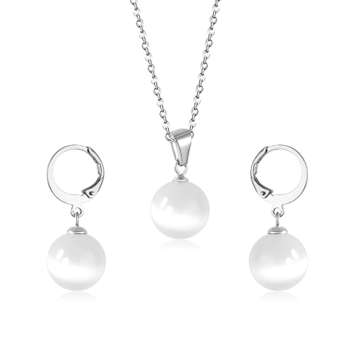 New Blue Opal Jewelry Sets Classic Style Round Shape Pendant Necklace Earrings Fashion Chains Accessoreies Collars