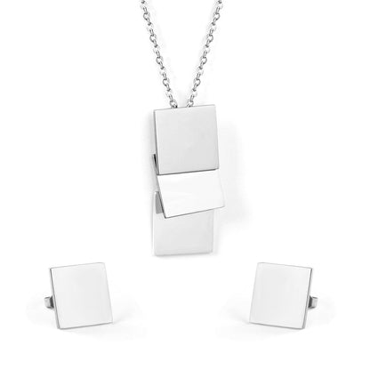 Rectangle Shape Trendy Necklaces Earrings Stainless Steel Jewelry Set Gold/Silver Color For Woman Valentine Gifts